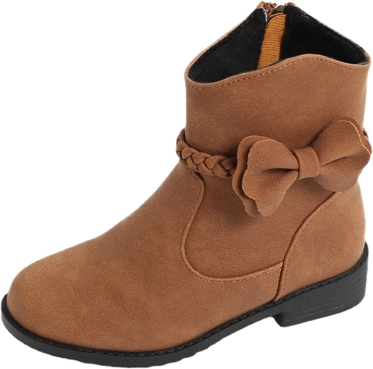 Girls Bow Decor Braided Detail Zip Side Western Boots Kids Ankle Boots Girls Low Heel Riding Kids Boots for Girls