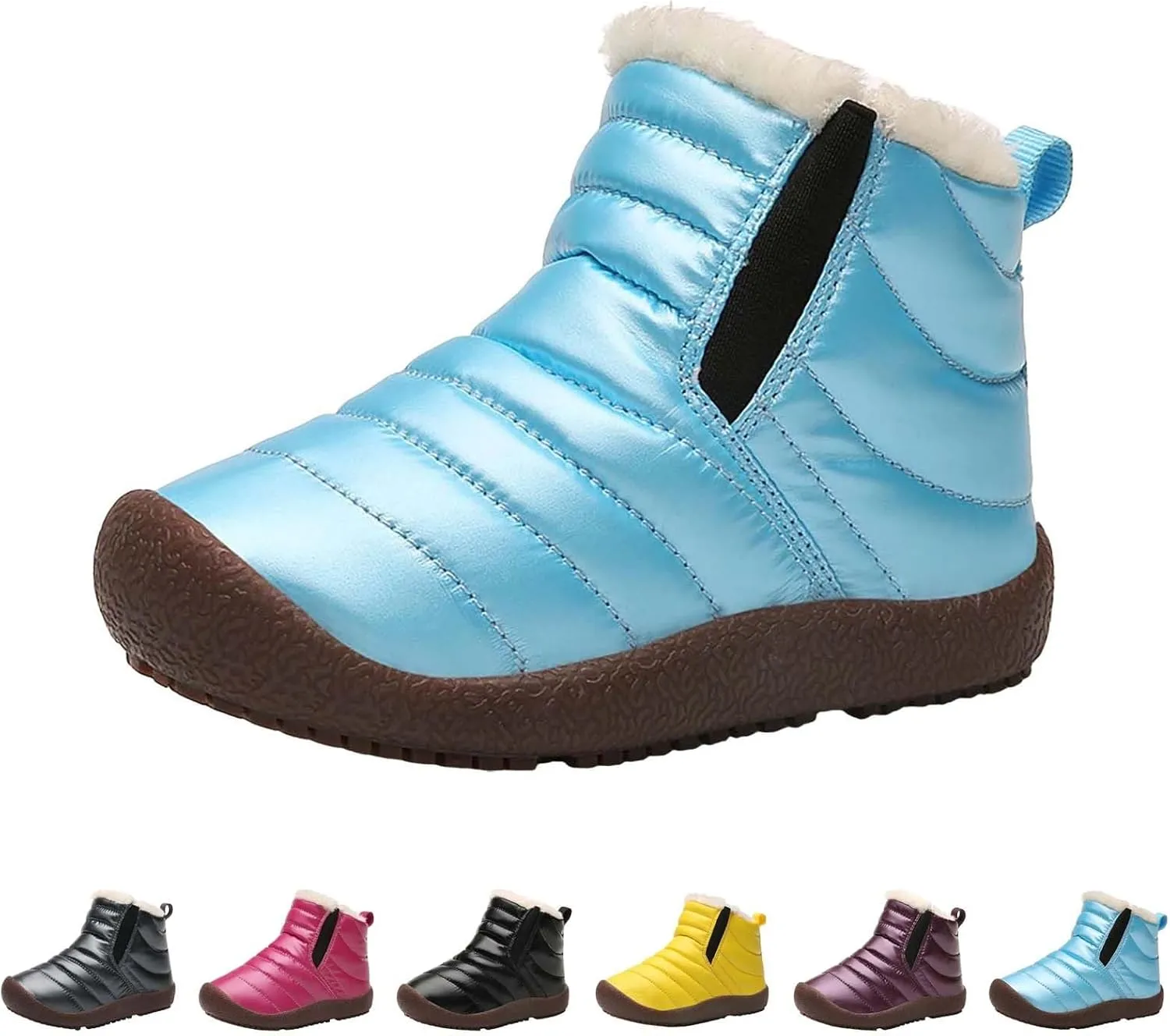 Girls Boys Ankle Snow Boots Faux  Lined Cozy Furry Outdoor Warm Comfortable Non Slip Shoes Winter Solid Flat