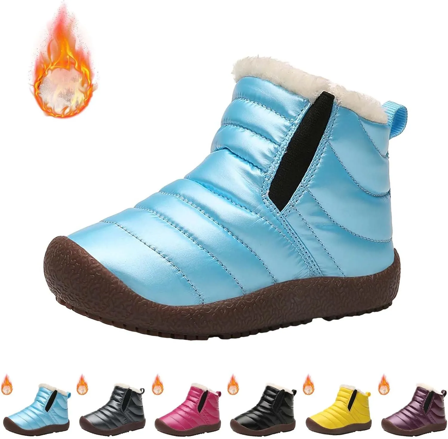 Girls Boys Ankle Snow Boots Faux  Lined Cozy Furry Outdoor Warm Comfortable Non Slip Shoes Winter Solid Flat
