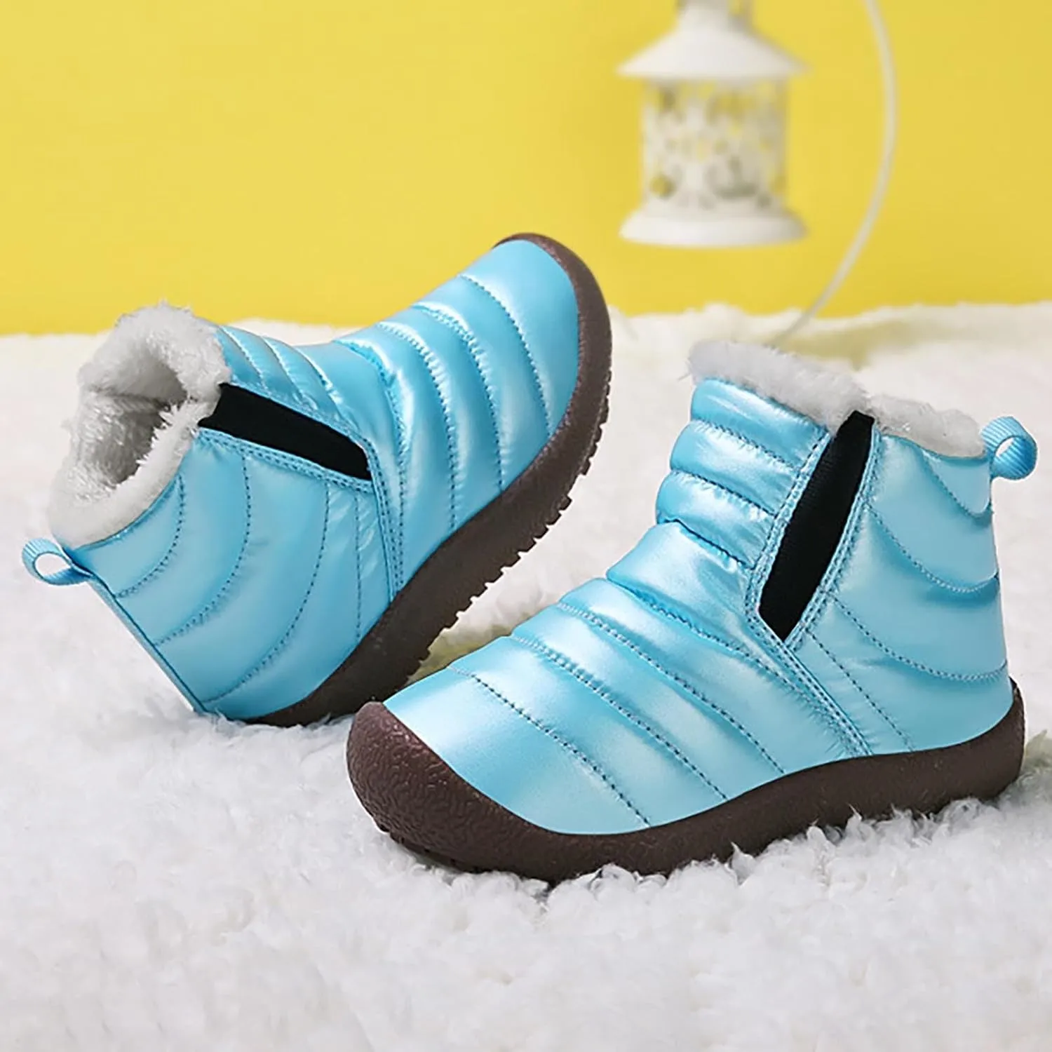 Girls Boys Ankle Snow Boots Faux  Lined Cozy Furry Outdoor Warm Comfortable Non Slip Shoes Winter Solid Flat