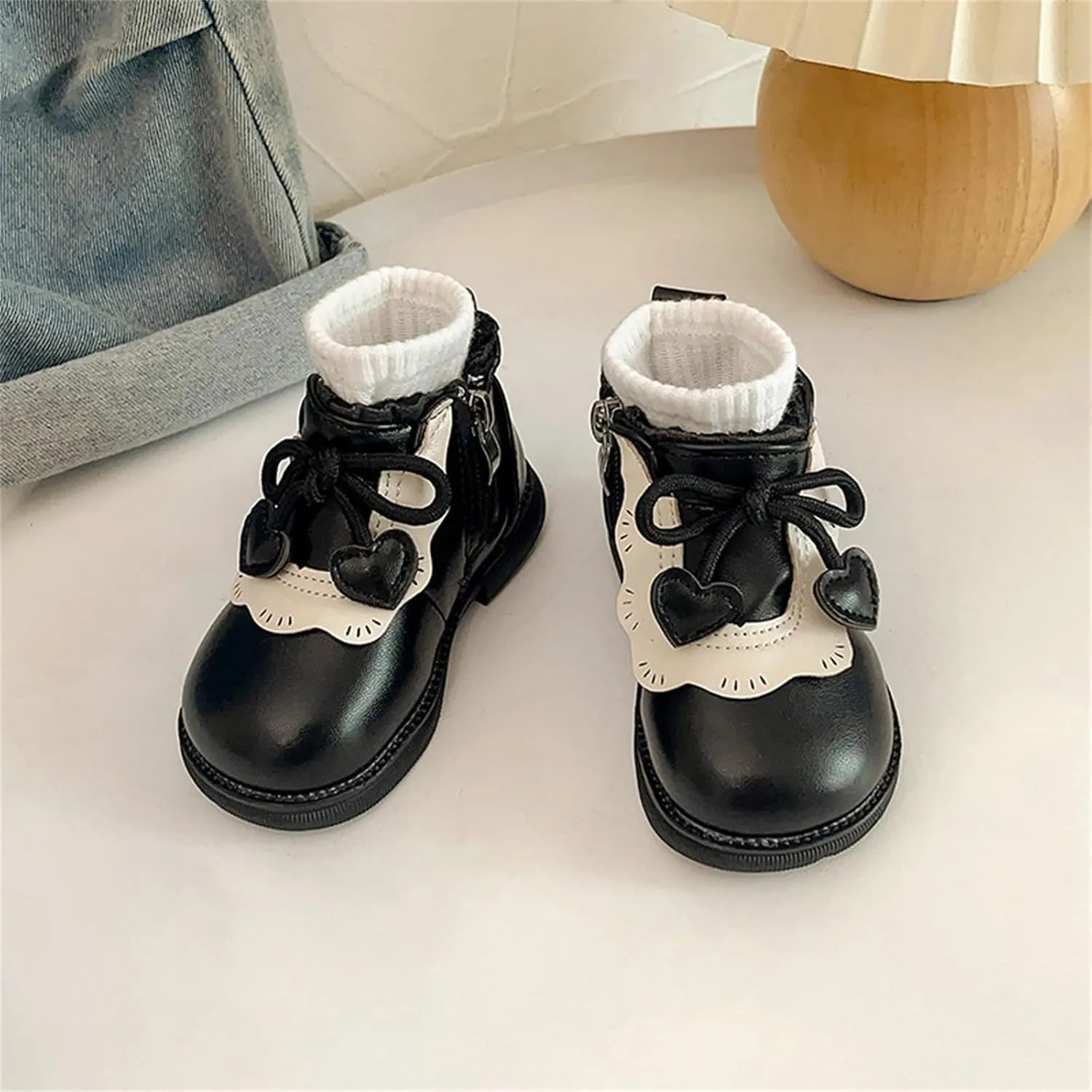 Girls Leather Shoes Warm Snow Ankle Boots Baby Bowknot Non Slip Shoes Round Toe Shoes Infant Warm Side Zipper Boots