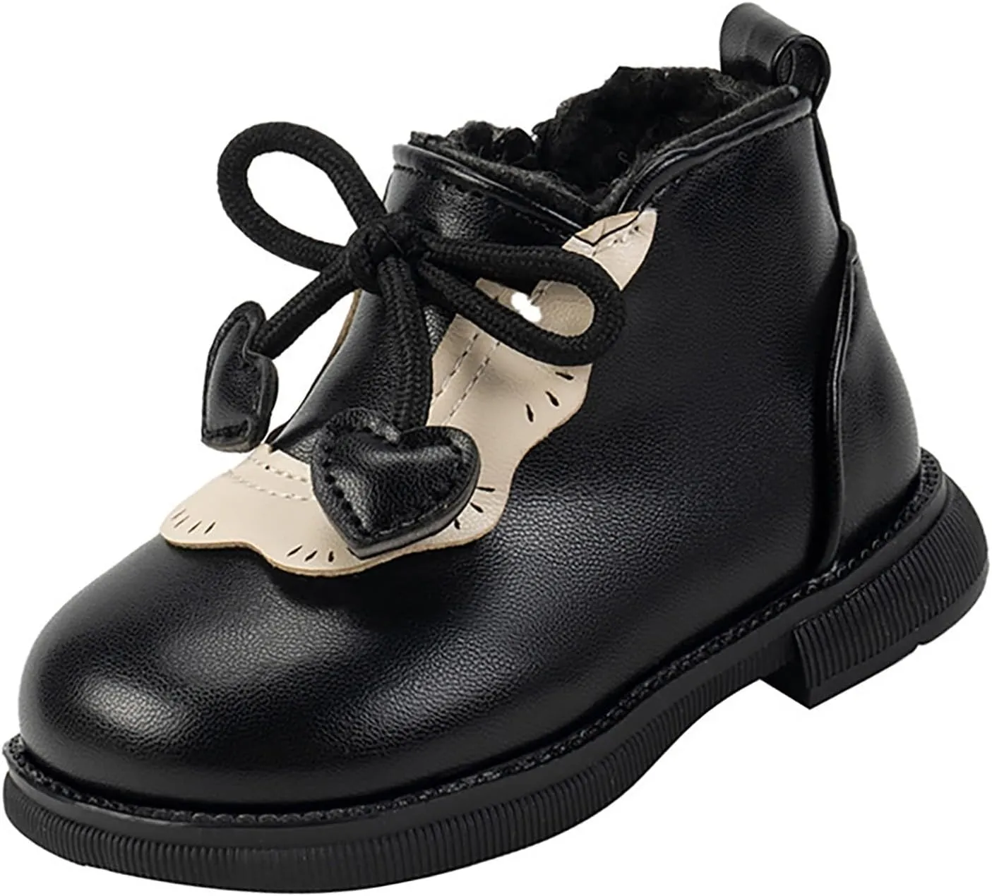 Girls Leather Shoes Warm Snow Ankle Boots Baby Bowknot Non Slip Shoes Round Toe Shoes Infant Warm Side Zipper Boots