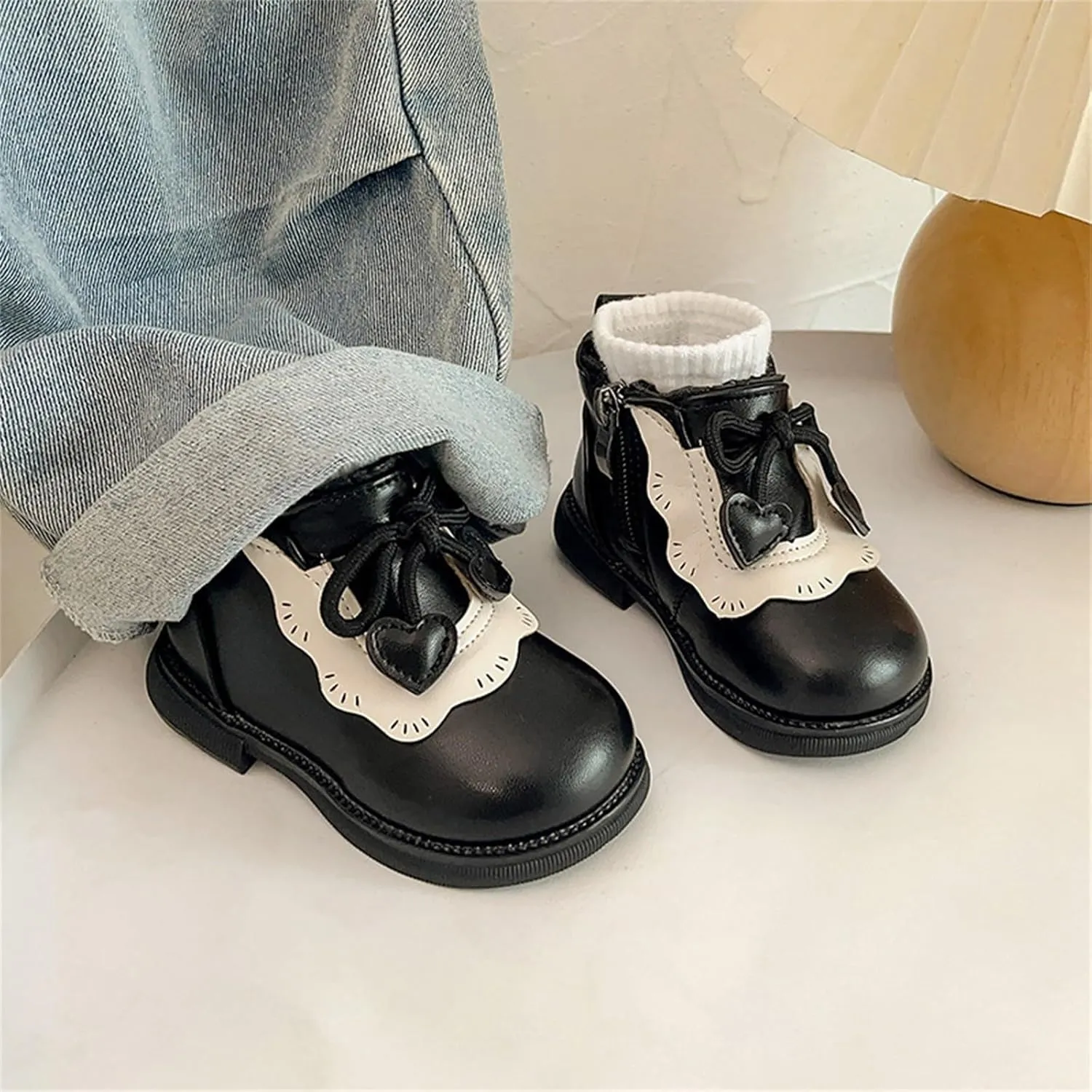 Girls Leather Shoes Warm Snow Ankle Boots Baby Bowknot Non Slip Shoes Round Toe Shoes Infant Warm Side Zipper Boots