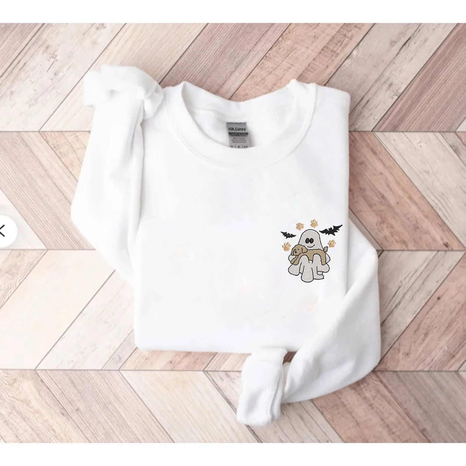 Halloween Embroidered Spooky with Dog Sweatshirt / Fall Halloween Ghost Sweatshirt