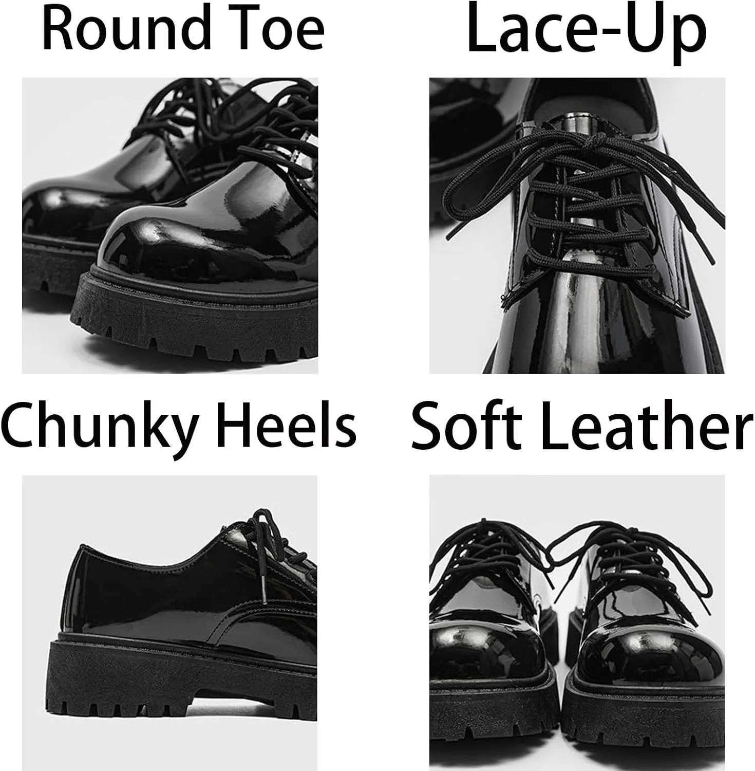 Mens Patent Leather Lace-Up Platform Dress Oxfords Shoes Casual Round Toe Non Slip Derby Shoes for Formal Business Wedding