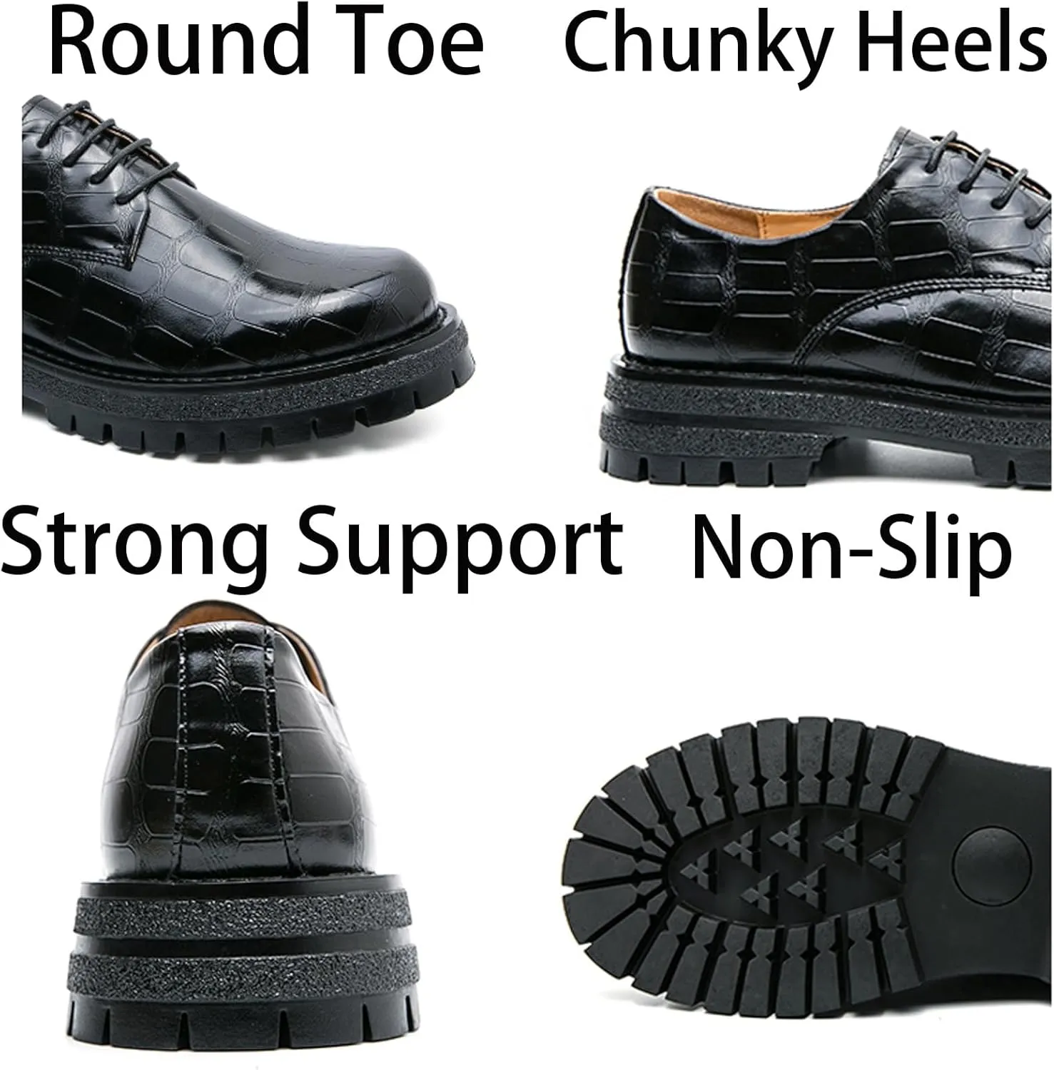 Mens Retro Stone Grain Patent Leather Lace Up Platform Dress Oxfords Shoes Low Top Non-Slip Chunky Dreby Shoes for Formal Business Wedding