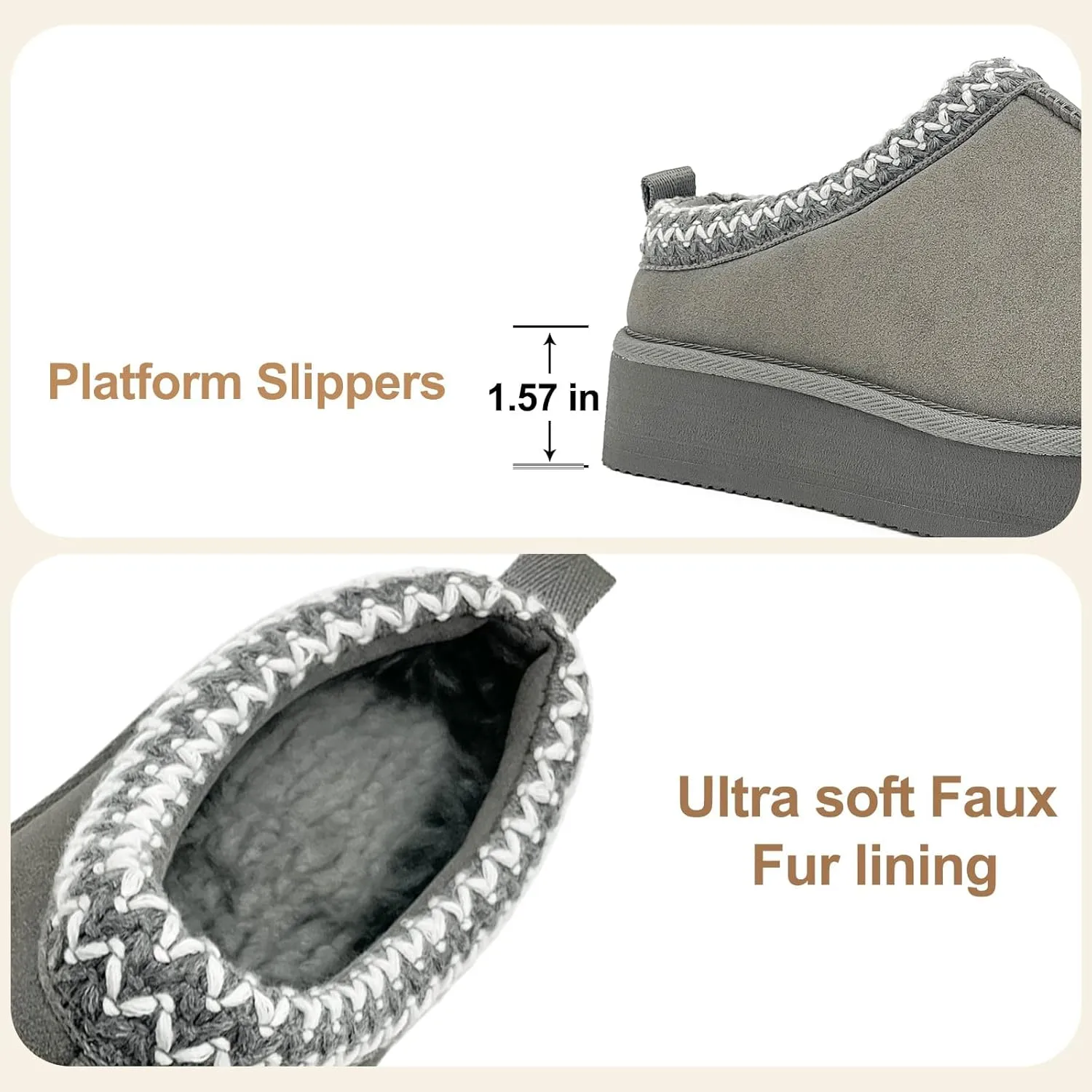 MOLATIN Women's Platform Mini Boots Slippers for Women Winter Furry Shoes Slip on Fur Fleece Lined Suede Short Ankle Boots Anti-Slip Snow House Slippers for Indoor Outdoor