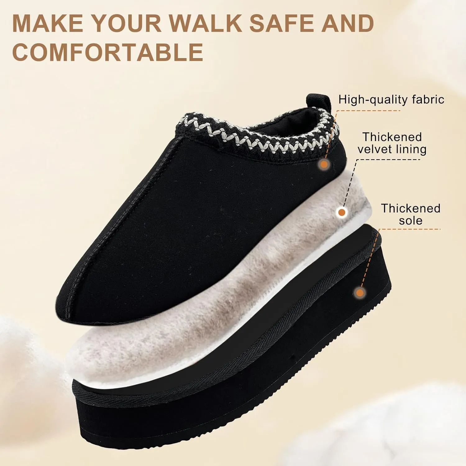 MOLATIN Women's Platform Mini Boots Slippers for Women Winter Furry Shoes Slip on Fur Fleece Lined Suede Short Ankle Boots Anti-Slip Snow House Slippers for Indoor Outdoor