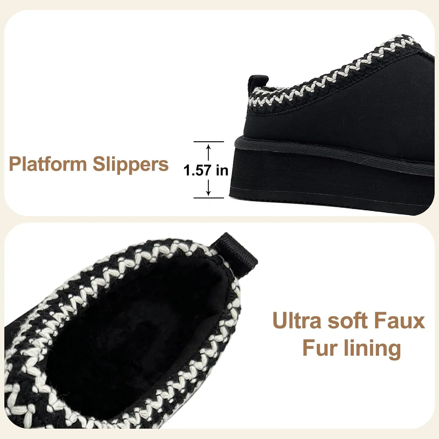 MOLATIN Women's Platform Mini Boots Slippers for Women Winter Furry Shoes Slip on Fur Fleece Lined Suede Short Ankle Boots Anti-Slip Snow House Slippers for Indoor Outdoor