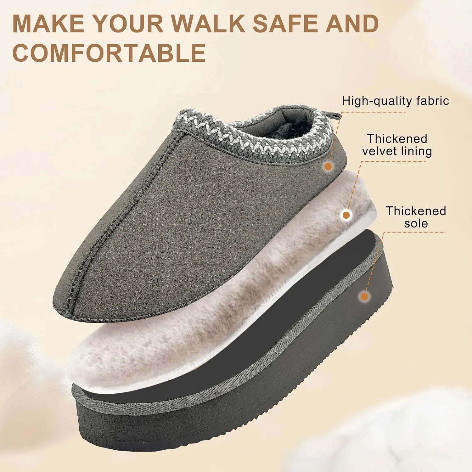 MOLATIN Women's Platform Mini Boots Slippers for Women Winter Furry Shoes Slip on Fur Fleece Lined Suede Short Ankle Boots Anti-Slip Snow House Slippers for Indoor Outdoor