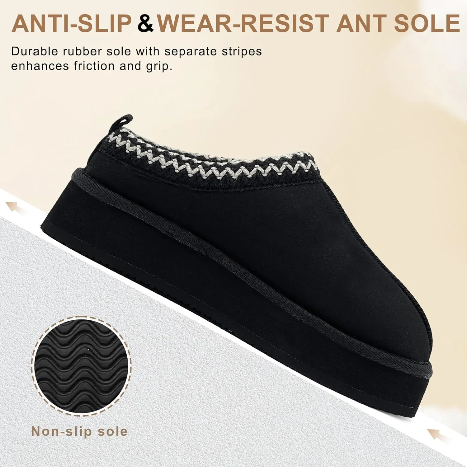 MOLATIN Women's Platform Mini Boots Slippers for Women Winter Furry Shoes Slip on Fur Fleece Lined Suede Short Ankle Boots Anti-Slip Snow House Slippers for Indoor Outdoor