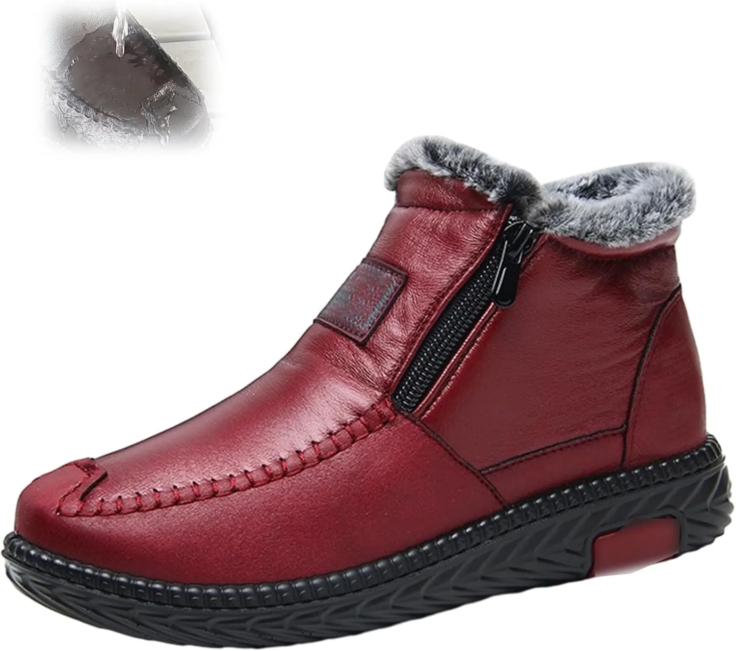 New Fleece Thickened Warm Snow Boots,Womens Winter Waterproof Non-Slip Thick Plush Fur Lined Ankle Snow Boots with Zipper