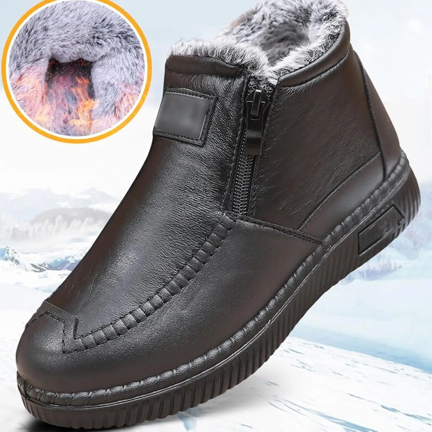 New Fleece Thickened Warm Snow Boots,Womens Winter Waterproof Non-Slip Thick Plush Fur Lined Ankle Snow Boots with Zipper