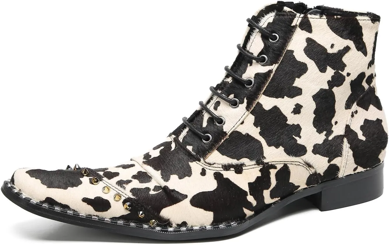Santimon Mens Oxfords Boots Wedding Dress Suede Leather Ankle Boots Color Studded Fashion Prom Tuxedo Western Boots Casual Party Disco Singer Cowboy Boots for Men
