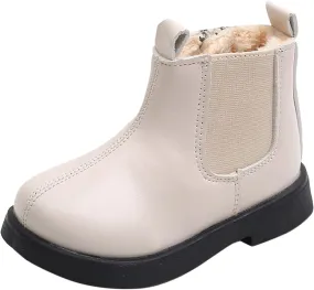 Toddler Boots Boys Girls Waterpoor Ankle Boots Side Zipper Booties Fleece Windproof Short Boots Warm Winter Snow Boots (Beige, 7-8 Years)