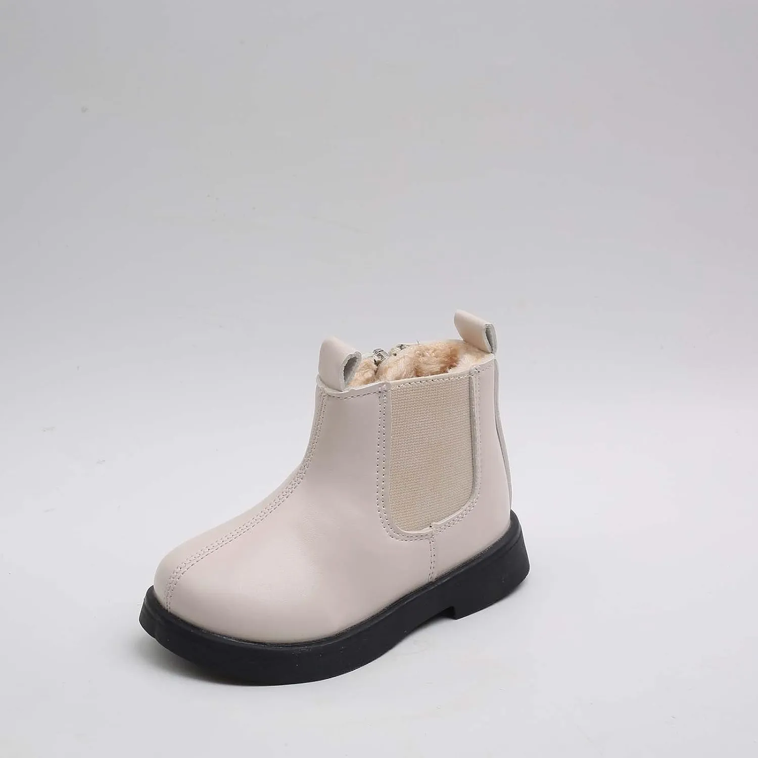 Toddler Boots Boys Girls Waterpoor Ankle Boots Side Zipper Booties Fleece Windproof Short Boots Warm Winter Snow Boots (Beige, 7-8 Years)
