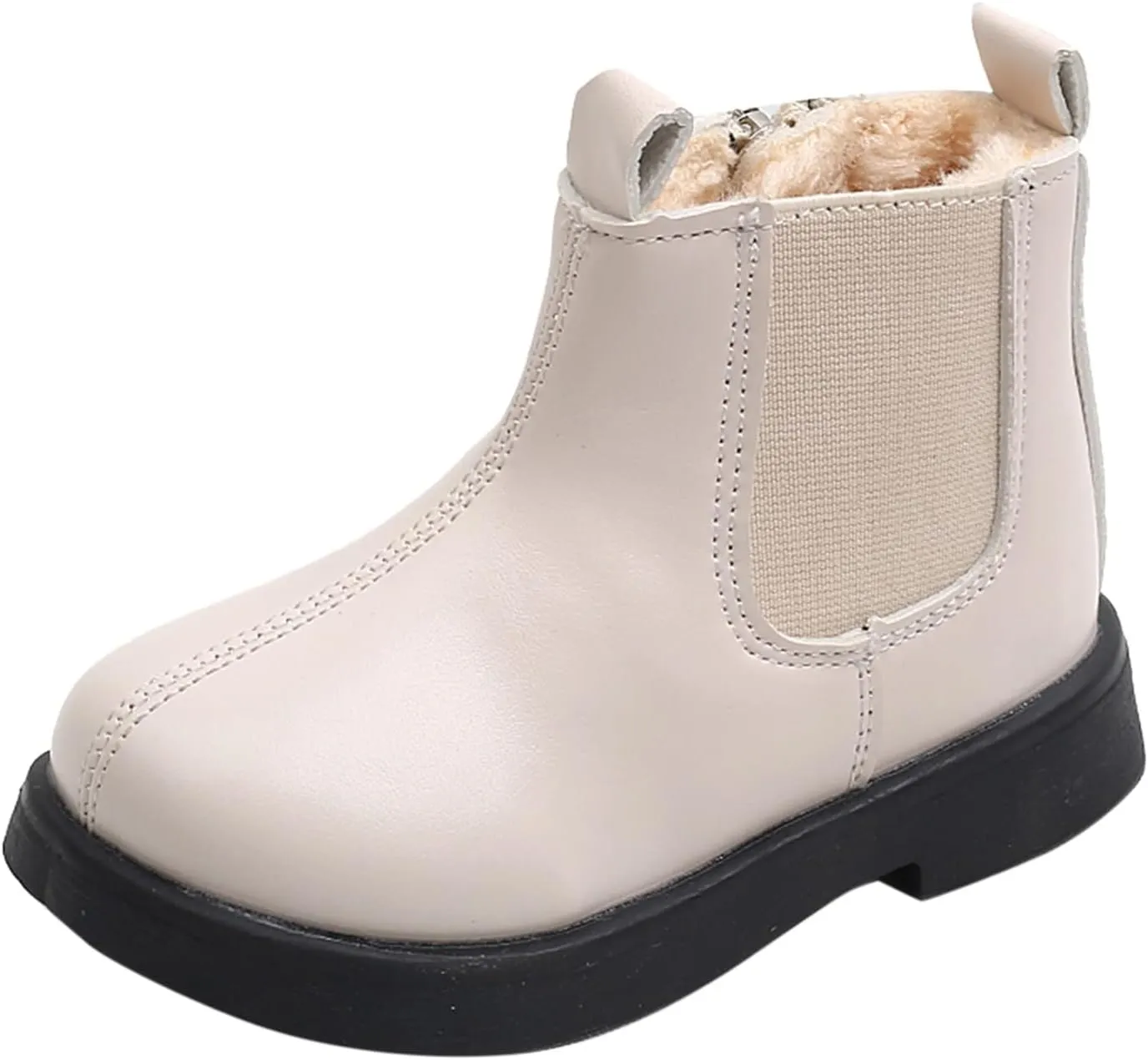 Toddler Boots Boys Girls Waterpoor Ankle Boots Side Zipper Booties Fleece Windproof Short Boots Warm Winter Snow Boots (Beige, 7-8 Years)