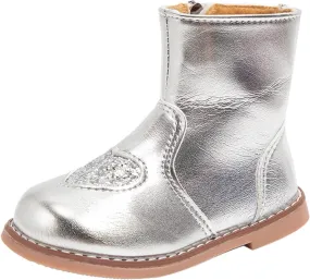 Toddler/Little Kid Girls Sweet Short Ankle Boots Heart Sequin Side Zipper Dress Booties 2024 Kids High Boots for Girls