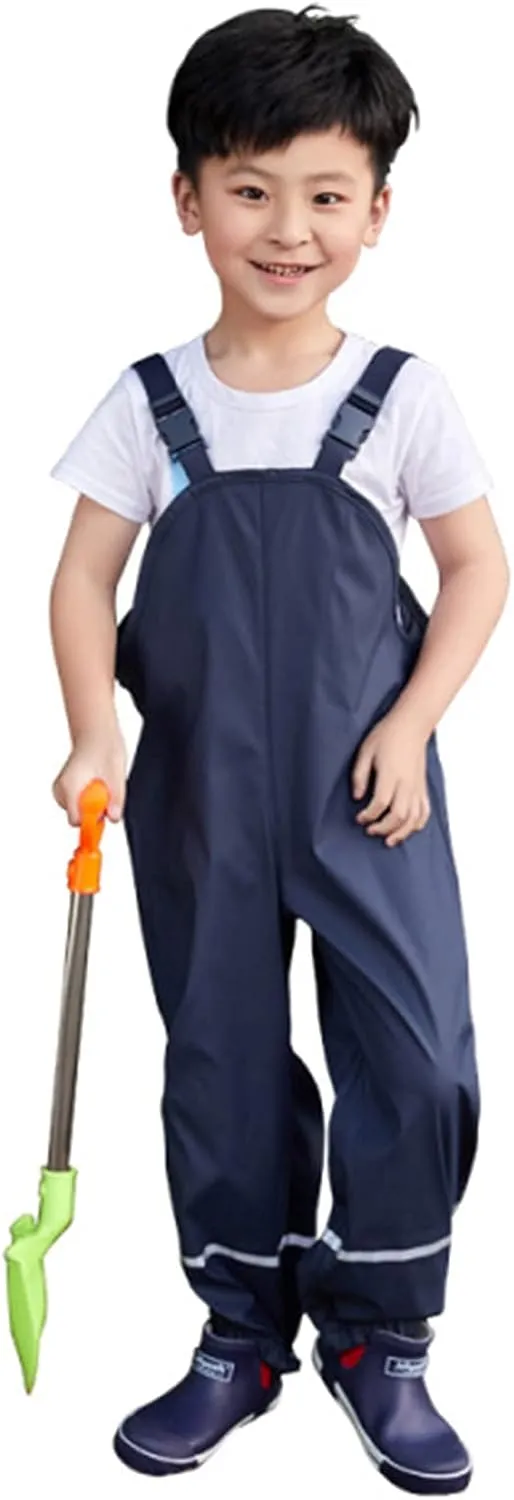 Toddlers Girls Boys Rain Bib Pants Raincoat Windproof Reflective Strips Adjustable Shoulder Strap Outwear