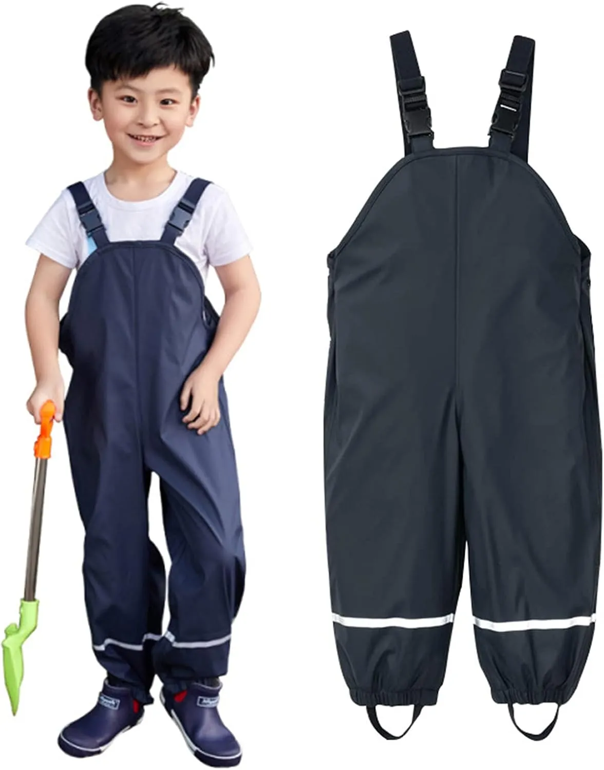 Toddlers Girls Boys Rain Bib Pants Raincoat Windproof Reflective Strips Adjustable Shoulder Strap Outwear