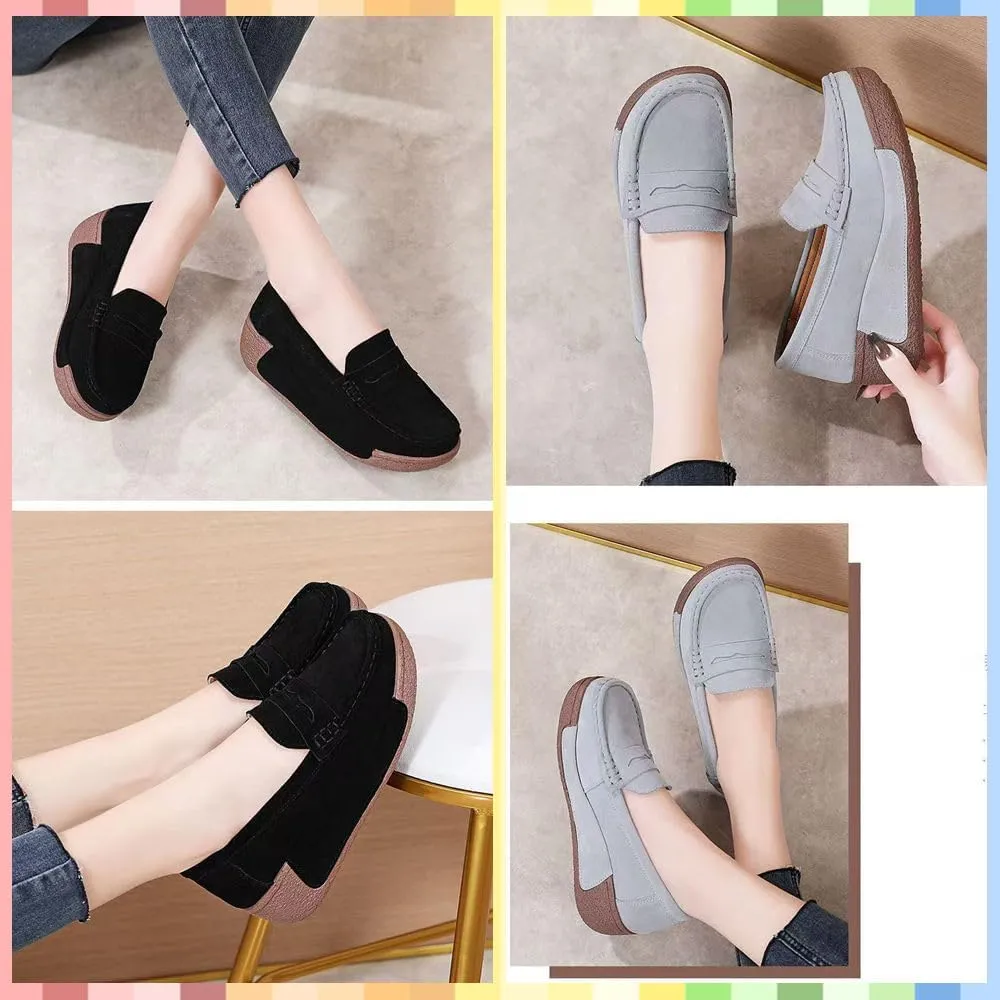 Women's Slip-On Platform Loafers with Built-in Arch Support - Comfortable, Lightweight Casual Sneakers for Daytime Comfort