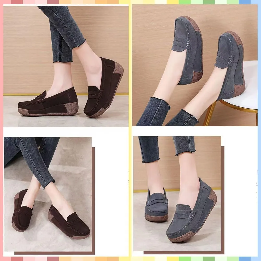 Women's Slip-On Platform Loafers with Built-in Arch Support - Comfortable, Lightweight Casual Sneakers for Daytime Comfort