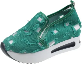 Womens Sneakers Platform Fashion Slip On Walking Shoes Fashion Embroidery Floral Mesh Comfort Shoes Breathable Walking Work Shoe Comfortable Casual Sole Sneaker