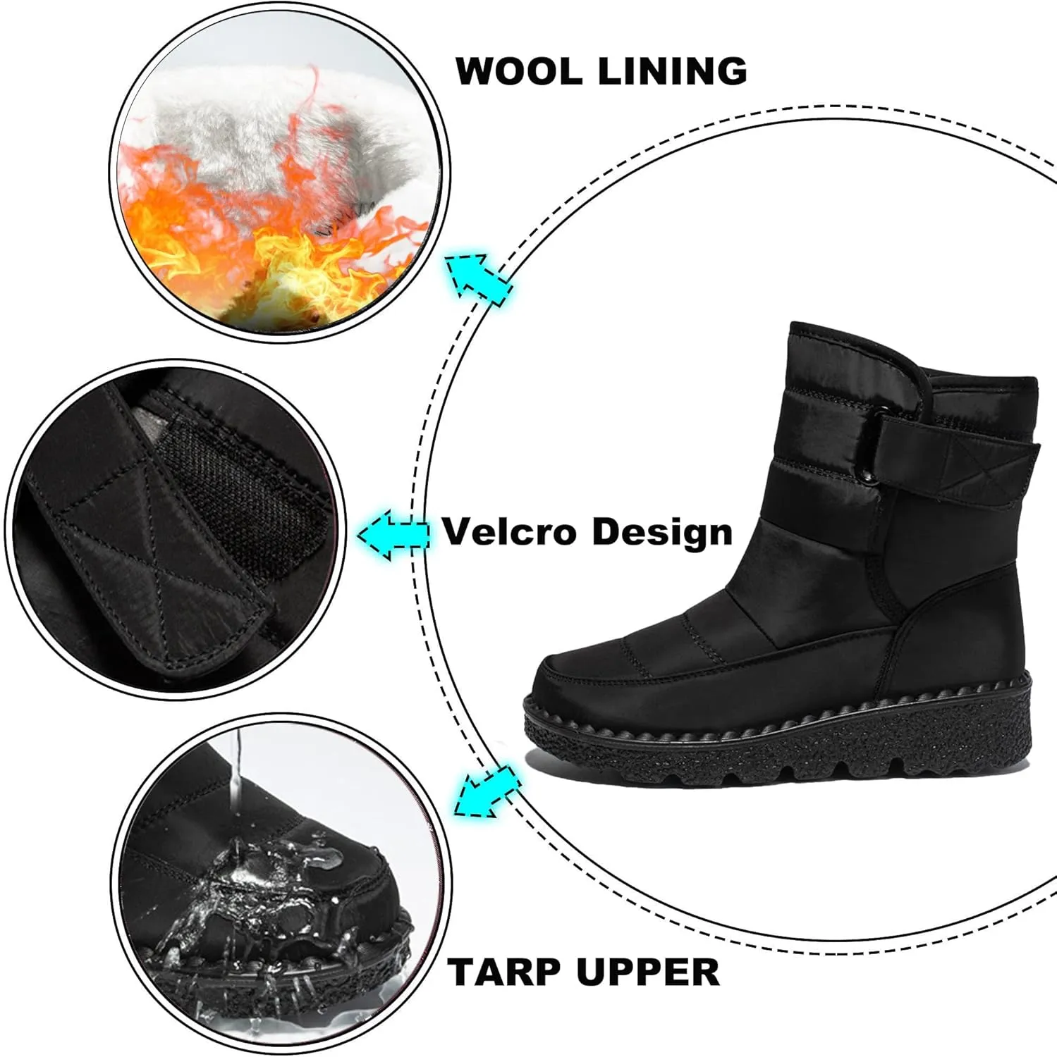 Womens Winter Fleece Snow Boots,Fur Lined Warm Ankle Boots Slip- On,Winter Waterproof Outdoor Booties