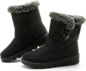 Womens Winter Fleece Snow Boots,Fur Lined Warm Ankle Boots Slip- On,Winter Waterproof Outdoor Booties
