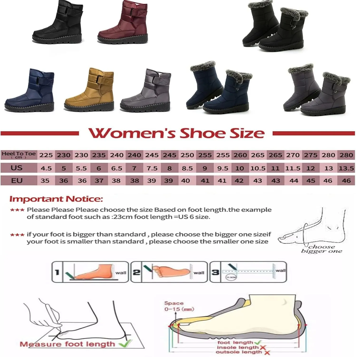 Womens Winter Fleece Snow Boots,Fur Lined Warm Ankle Boots Slip- On,Winter Waterproof Outdoor Booties