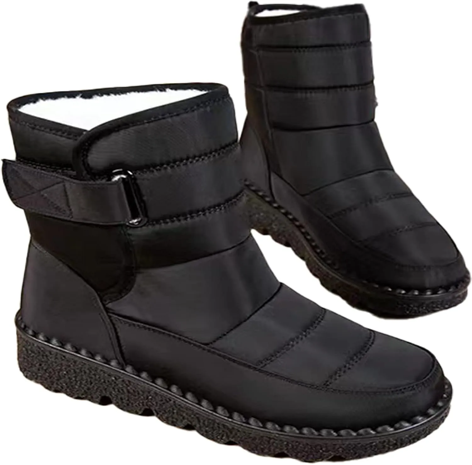 Womens Winter Fleece Snow Boots,Fur Lined Warm Ankle Boots Slip- On,Winter Waterproof Outdoor Booties