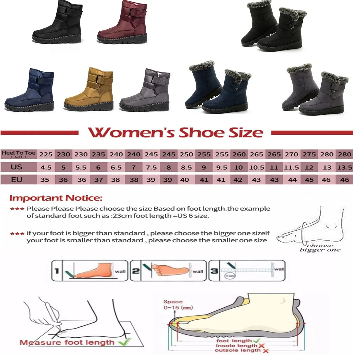 Womens Winter Fleece Snow Boots,Fur Lined Warm Ankle Boots Slip- On,Winter Waterproof Outdoor Booties