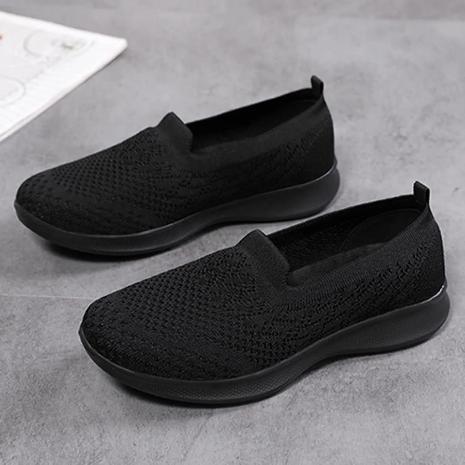 Yanzhenglip Women's Comfort Slip On Fashion Black Walking Runing Sneakers Flat Shoes Womens Comfort Lightweight Breathable Sock Shoe Non-Slip Mesh Casual Fashion Tennis Sneakers