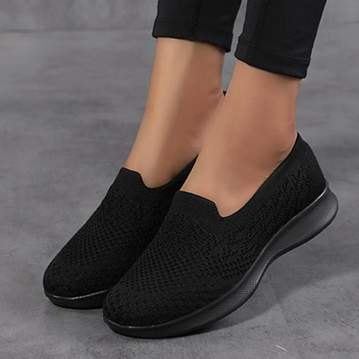 Yanzhenglip Women's Comfort Slip On Fashion Black Walking Runing Sneakers Flat Shoes Womens Comfort Lightweight Breathable Sock Shoe Non-Slip Mesh Casual Fashion Tennis Sneakers