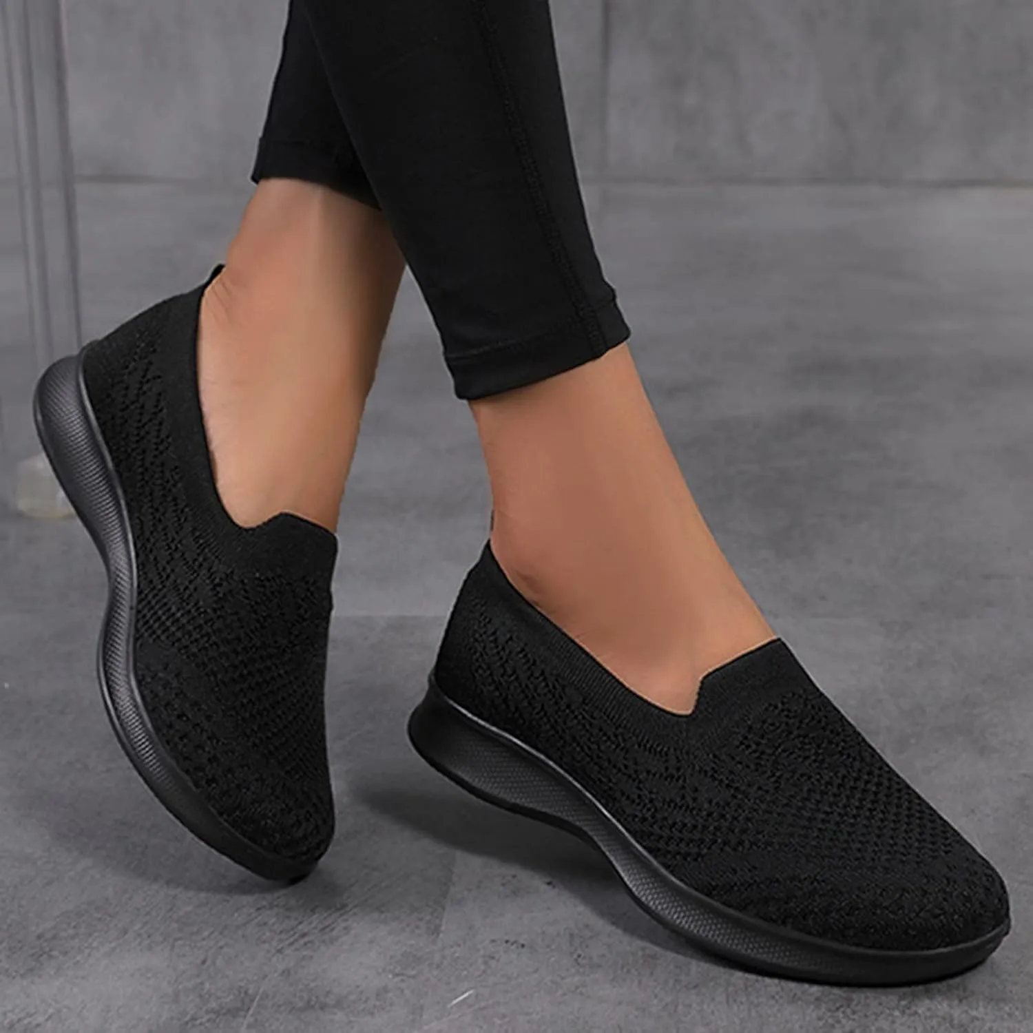 Yanzhenglip Women's Comfort Slip On Fashion Black Walking Runing Sneakers Flat Shoes Womens Comfort Lightweight Breathable Sock Shoe Non-Slip Mesh Casual Fashion Tennis Sneakers