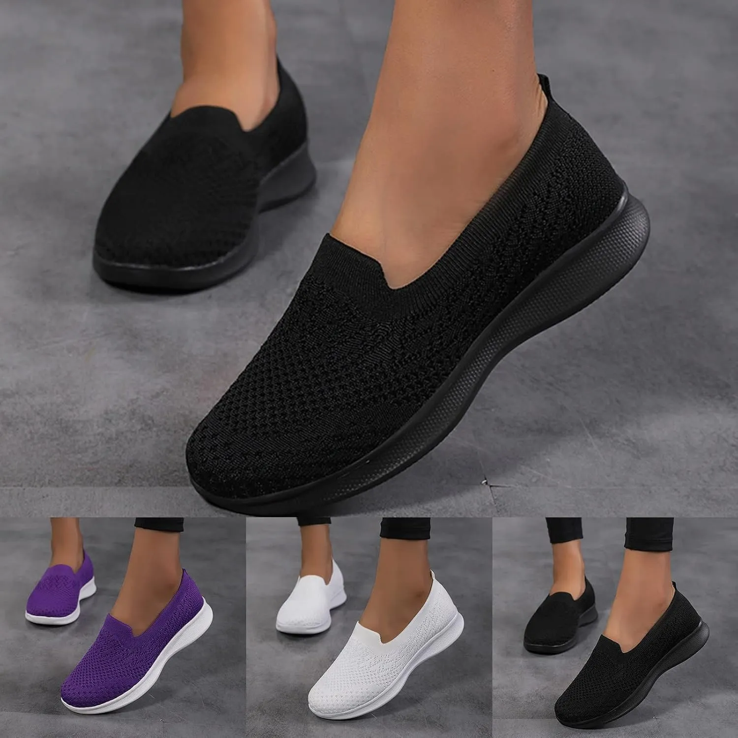 Yanzhenglip Women's Comfort Slip On Fashion Black Walking Runing Sneakers Flat Shoes Womens Comfort Lightweight Breathable Sock Shoe Non-Slip Mesh Casual Fashion Tennis Sneakers