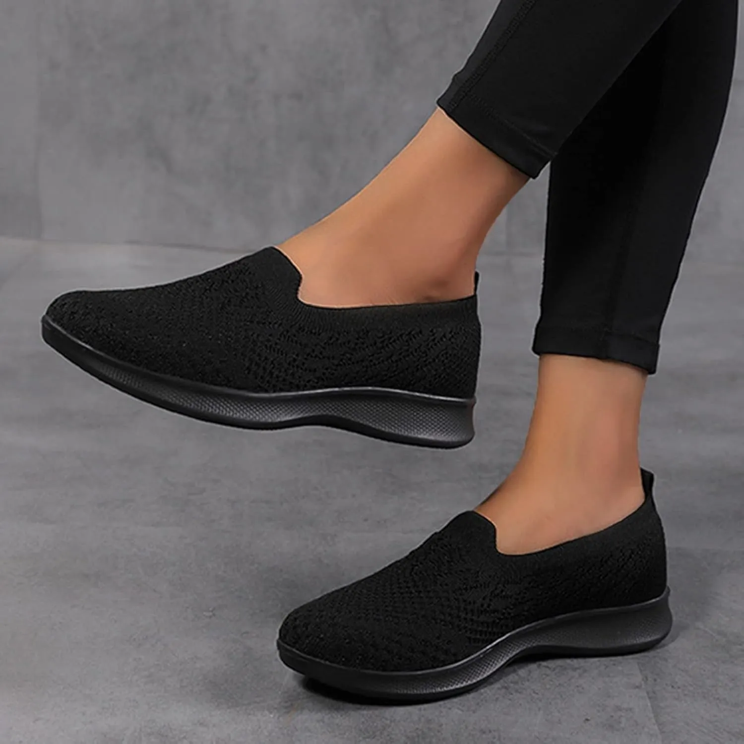 Yanzhenglip Women's Comfort Slip On Fashion Black Walking Runing Sneakers Flat Shoes Womens Comfort Lightweight Breathable Sock Shoe Non-Slip Mesh Casual Fashion Tennis Sneakers